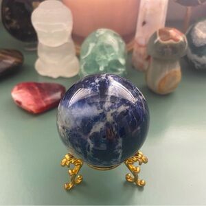 Sodalite Crystal Sphere with Gold Stand